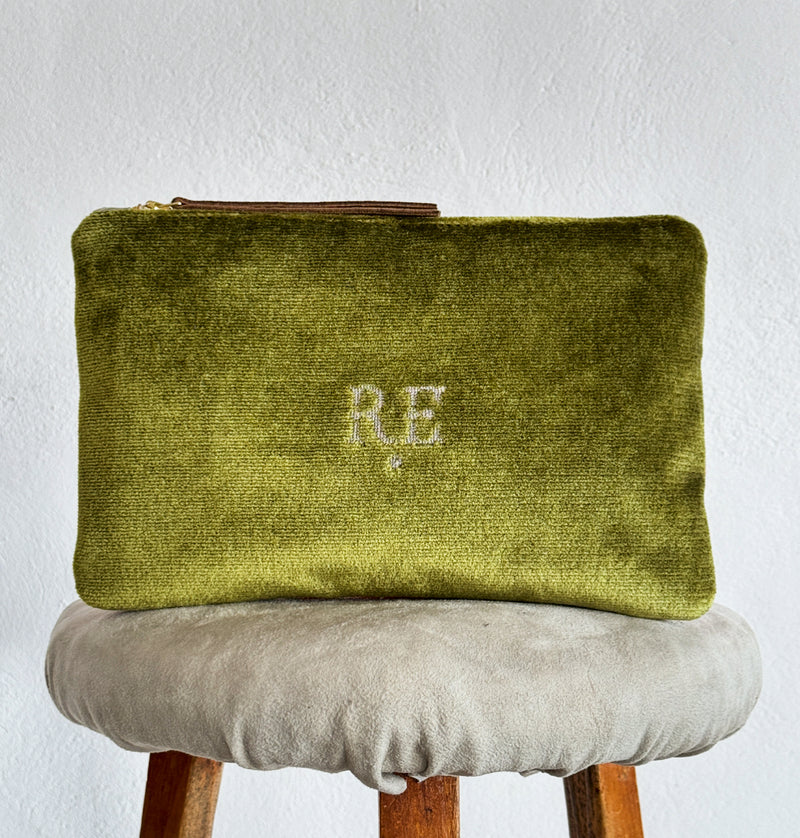 PETRA POUCH - VINTAGE OLIVE GREEN VELVET ONE-OF-A-KIND