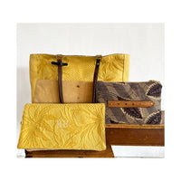 BINIALI CLUTCH - VINTAGE MUSTARD WAFFLE WEAVE- ONE-OF-A-KIND