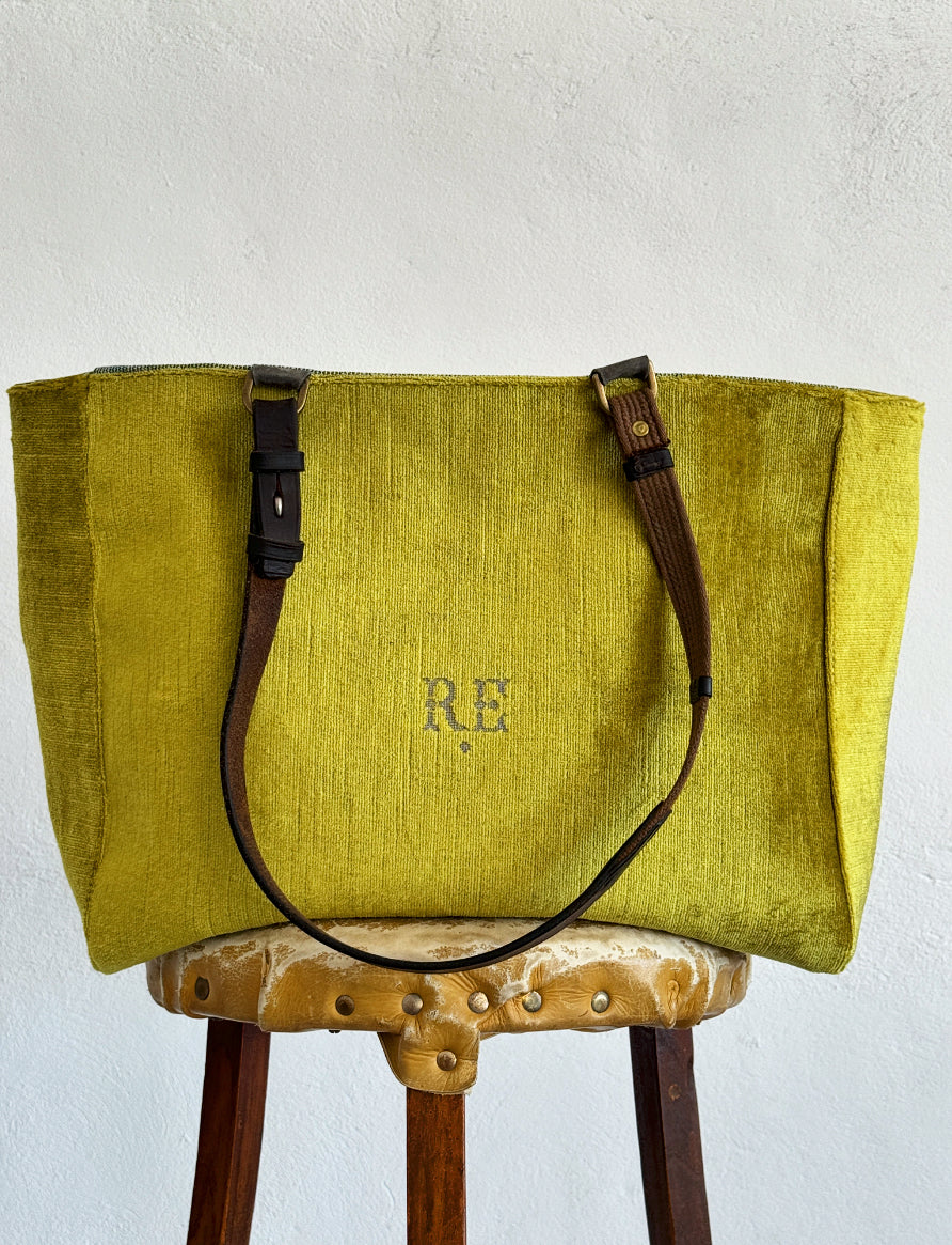 ORIENT TOTE - VINTAGE CHARTREUSE VELVET - ONE-OF-A-KIND