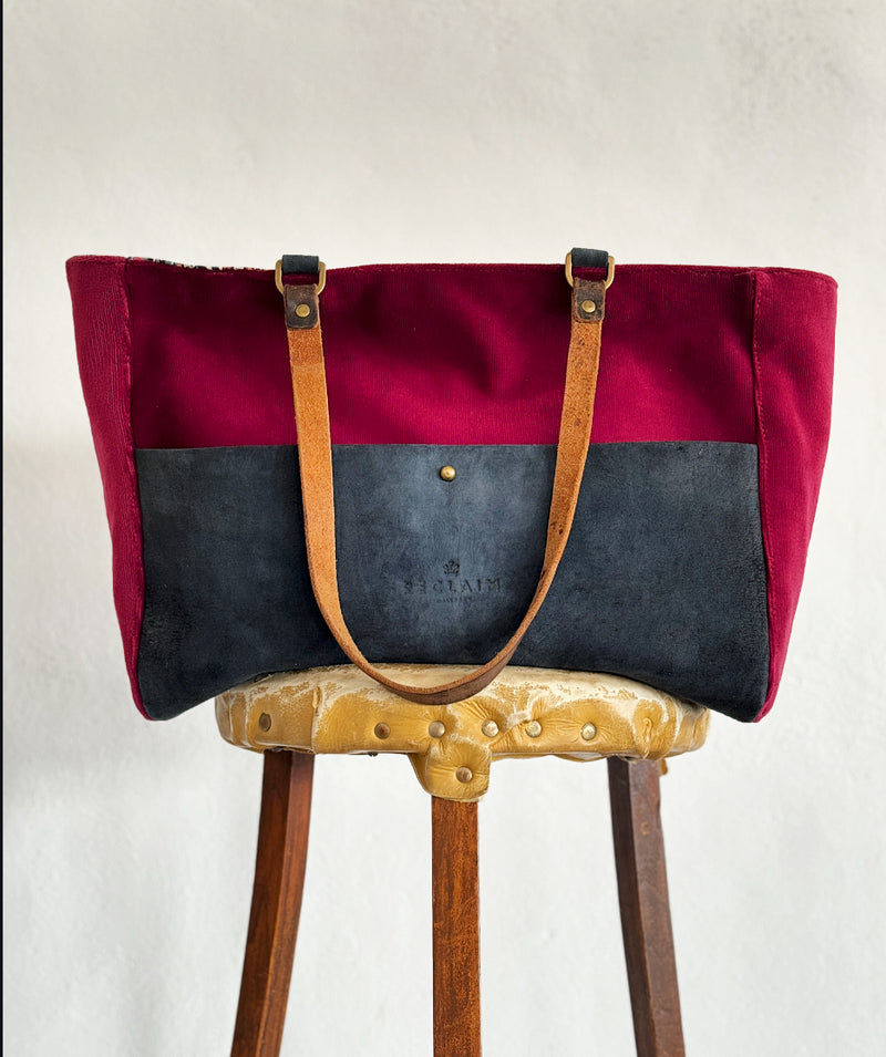 ORIENT TOTE - VINTAGE BURGUNDY VELVET ONE-OF-A-KIND