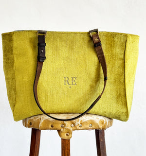 ORIENT TOTE  - VINTAGE CHARTREUSE VELVET ONE-OF-A-KIND